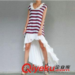未分类 15年新款韩国官网Stylenanda气质条纹撞色拼接长裙摆设计感连衣裙