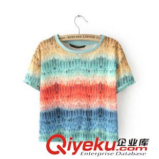 1号新款 FHE3501    2015新款欧美风彩虹色圆领短袖T恤+运动短裤休闲套装