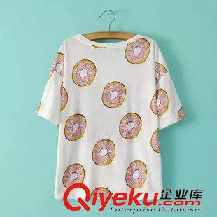 22号新款 LAaC0422    2015新款欧美风圆圈饼干图案圆领短袖女式T恤