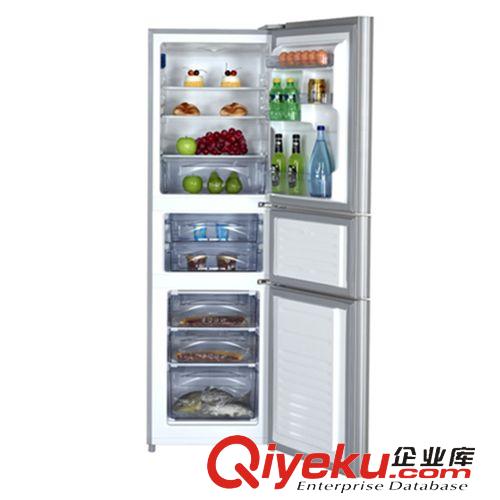三门冰箱 供应奥马三门冰箱BCD-203DBA清韵白钢化玻璃三开门冰箱一件代发