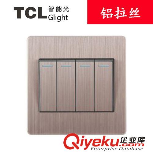 富贵金G02系列 TCL glight智能光墙壁开关插座铝拉丝面板四开双控开关翘板开关