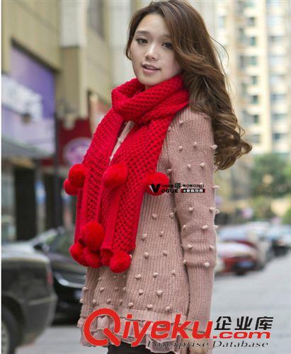 爆款系列 韩版新品 时尚挂球毛线网格针织加厚毛线 围巾 5针10个球