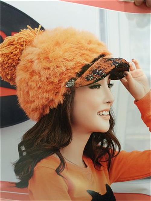 品牌帽子 2014秋冬新款衣布秀纯韩版时装帽真兔毛蕾丝带沿帽