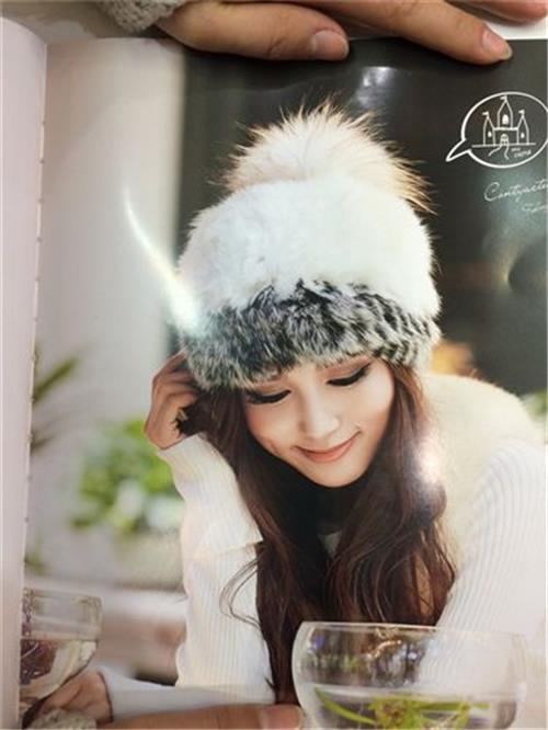 品牌帽子 2014秋冬新款时装帽 时尚韩版真兔毛针织帽 拼色女帽