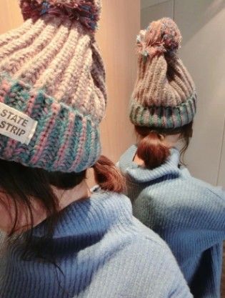 1月利润款 韩国东大门秋冬新款小胡子毛毛球混色可爱超萌针织韩版毛线帽子
