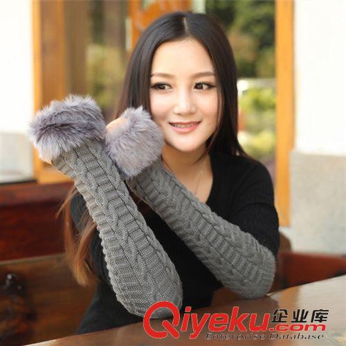 10月手套季（实拍） ST11 gd韩版淑女冬季仿兔毛毛线袖套半指手臂套加长手套