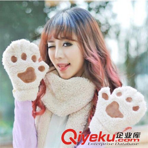 秋冬手套 ST01猫爪手套 冬季韩版 可爱女生露指手套 加厚绒毛熊掌半指手套