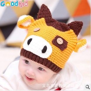 儿童帽 批发时尚婴儿保暖帽乖孩子儿童新款可爱小牛毛线帽动物保暖针织帽