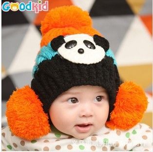 儿童帽 厂家直销儿童毛线帽子 婴儿护耳帽子批发小熊帖双球针织帽