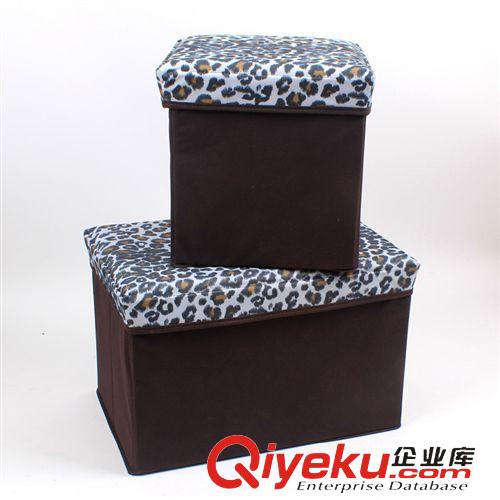 收纳凳 日式简约豹纹收纳凳折叠凳 四方形正方形收纳凳收纳箱杂物收纳盒