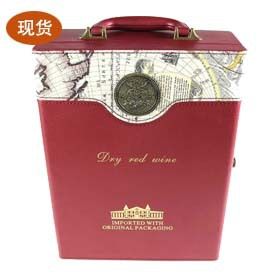 皮盒(红酒) 大量批发 新款地图纹红酒双支礼盒 葡萄酒包装盒 杭州皮质酒盒
