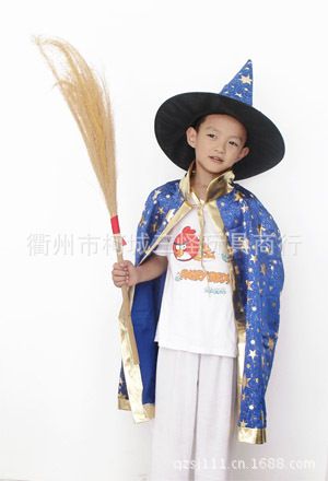 儿童衣服 万圣节鬼节表演服装 魔法师披风巫婆儿童披风加帽子二件套 五色