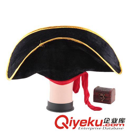 节日表演用品 万圣节厂家舞会用品-加勒比海盗船长帽海盗帽子 扁有红带 61g