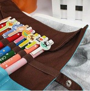 学习办公 韩国文具 多功能帆布可爱小熊卷卷笔袋 笔帘 笔盒 化妆袋 文具袋