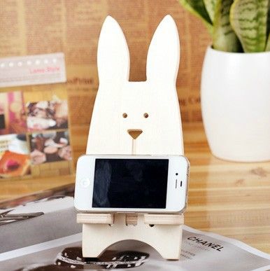 家居收纳 韩国风格 兔子手机座 木制手机底座支架批发 超萌