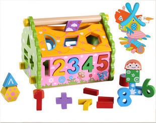 2月上新。。 幼得乐多功能智慧屋几何形状积木配对数字房幼儿早教益智木制玩具