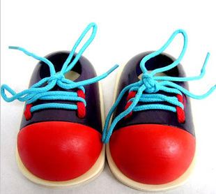 绕珠/串珠/穿绳类/ 儿童早教益智类木制玩具 穿绳鞋子宝宝学系鞋带3-6岁