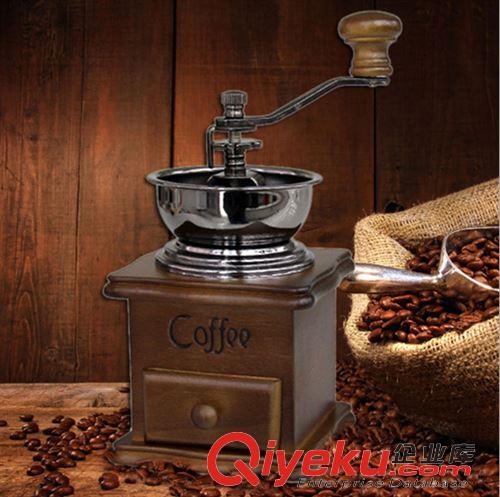 日用品 复古原木手摇咖啡豆磨豆机 家用手动研磨机粉碎机 小型磨粉咖啡机
