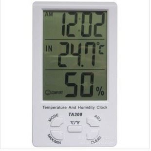 温湿度计 新品TA308超大屏幕温度计 室内电子湿度计 带时间闹钟 家用多功能