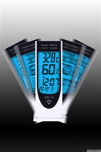 节日广告促销礼品 HTC-8夜光温湿度计 时钟 室内时尚 酷炫 蓝光
