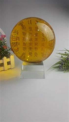 热销产品 晶韵106水晶球摆件 金黄色佛经风水球工艺品摆件