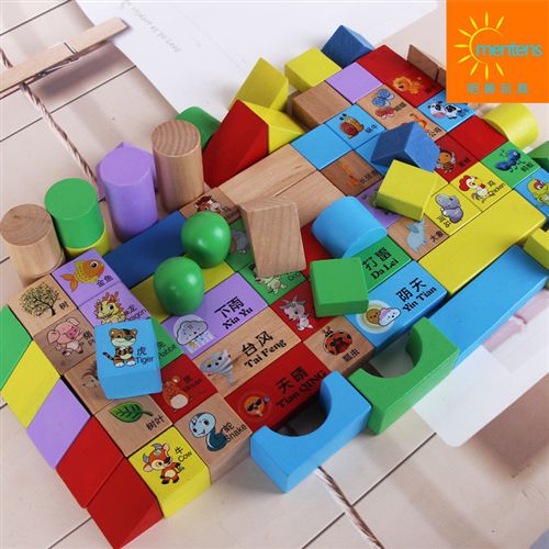 木制玩具 80粒积木 儿童早教益智玩具 木制玩具 木制桶装积木批发