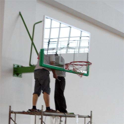 {zx1}产品 泰州体育器材厂家供应室内固定式单臂篮球架批发钢化玻璃篮球架板