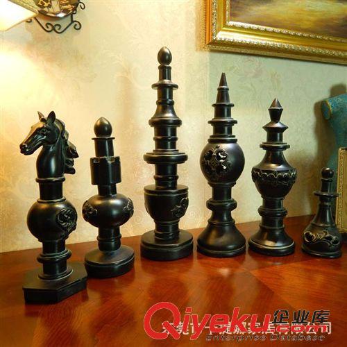按摆放位置分类 《卡提娜》复古黑色 六个国际象棋棋子工艺品展馆家居摆件