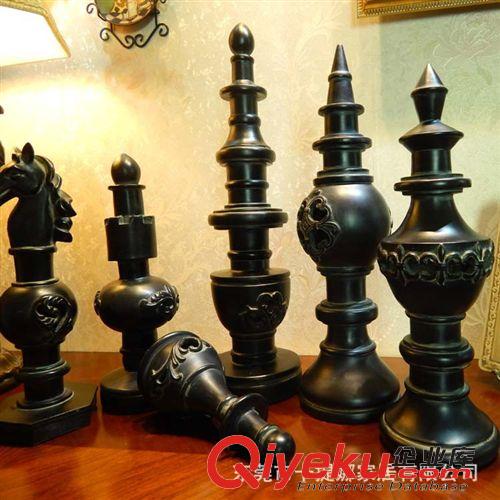 按摆放位置分类 《卡提娜》复古黑色 六个国际象棋棋子工艺品展馆家居摆件