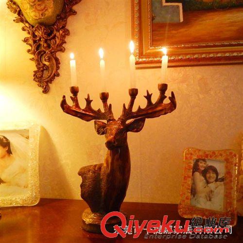 按购买用途分类 《卡提娜》美式复古金色 鹿头鹿角四支蜡烛台工艺品摆件