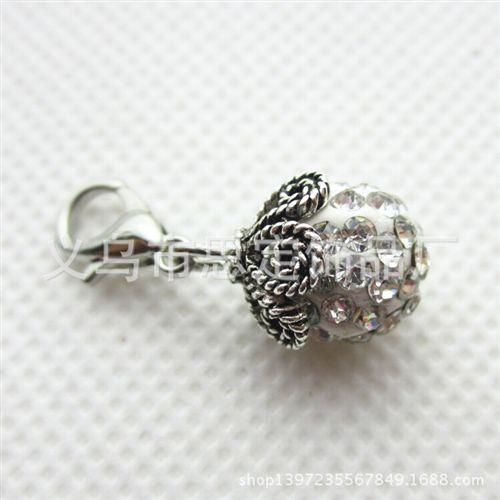 配龙虾扣小配件 diy饰品配件龙虾扣小吊坠白色钻球floating locket dangle charms