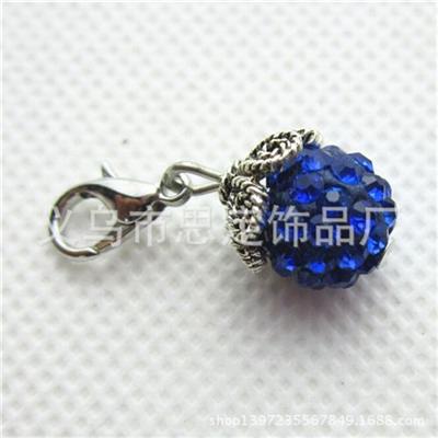 配龙虾扣小配件 diy饰品配件 龙虾扣小吊坠 宝蓝色钻球 吊坠小挂件dangle charm