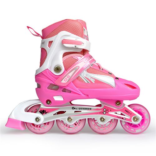 轮滑鞋 溜冰鞋轮滑鞋zp儿童成人可调码直排轮旱冰闪光PU轮黑红单鞋