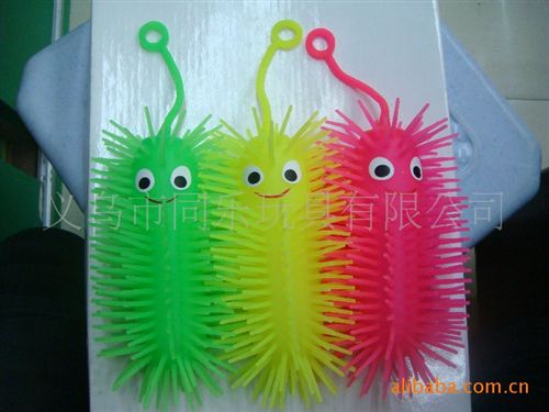 毛毛球系类 批发15厘米画眼睛闪光毛毛虫 TPR软胶毛毛球 塑胶玩具充气球