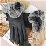 按材质分 韩版秋冬女士时尚保暖獭兔毛羊皮手套 冬季女款分指小羊皮手套