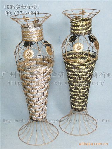 花器/花盆 供应55CM短颈花瓶 铁架花瓶 藤编花器