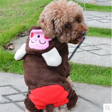 2014 11月新款 嘻嘻猴子变身装 宠物狗衣服 秋冬保暖四脚衣 泰迪比熊狗服