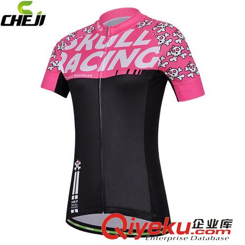 骑行服女款 CHEJI卡通骷髅粉紫短袖套装女夏季山地自行车骑行服套装 骑行装备