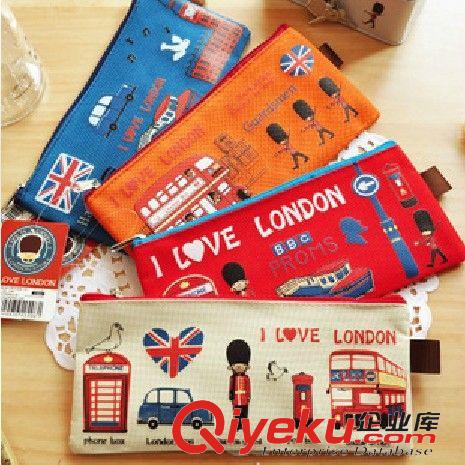 布艺包类 韩国文具 飞越伦敦牛津布拉链袋卡通笔袋 文具盒学生用品