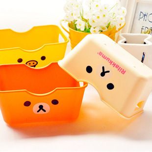 韩国文具 轻松熊桌面收纳盒 时尚卡通桌面整理盒 迷你置物塑料盒 30g