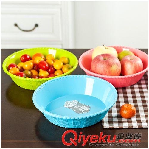 创意厨房 仿编织圆形果盘 糖果色塑料水果盘 桌面食品收纳篮 居家必备 85g