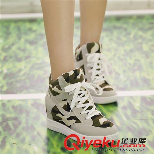 皮靴 2014新韩版球鞋系带板鞋内增高休闲厚底潮鞋撞色拼接女鞋一件代发