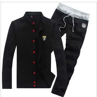 男士卫衣、绒衫 秋冬新款男士立领开衫韩版修身卫衣套装小红扣运动套装批发代理
