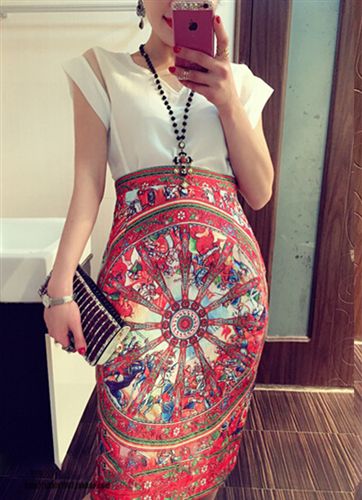 ONLY  YOU 夏季新品女装2015 韩版时尚短袖雪纺衫印花半身裙套装女 好质量