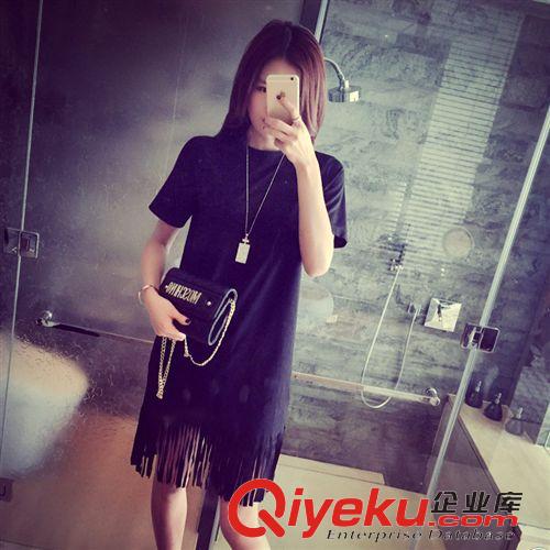 6DU 2015夏季新款韩国纯色修身百搭流苏修身显瘦短袖T恤女 好质量
