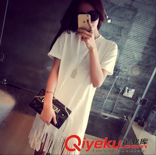 6DU 2015夏季新款韩国纯色修身百搭流苏修身显瘦短袖T恤女 好质量
