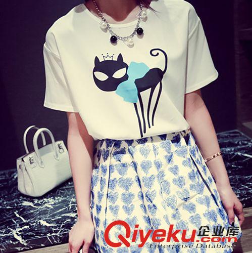 6DU 1365# 夏装韩系甜美时尚前短后长不规则设计雪纺上衣短袖T恤女