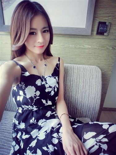 6DU 2015夏季新款韩国百搭修身黑底白色大花吊带连衣裙