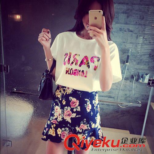 6DU 2015夏季新款韩国时尚英文宽松显瘦印花短袖T恤女套头好质量