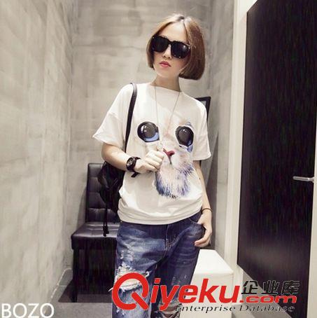 甜心家 2015夏季新款韩国女装3D可爱猫头宽松短袖T恤打底衫好质量